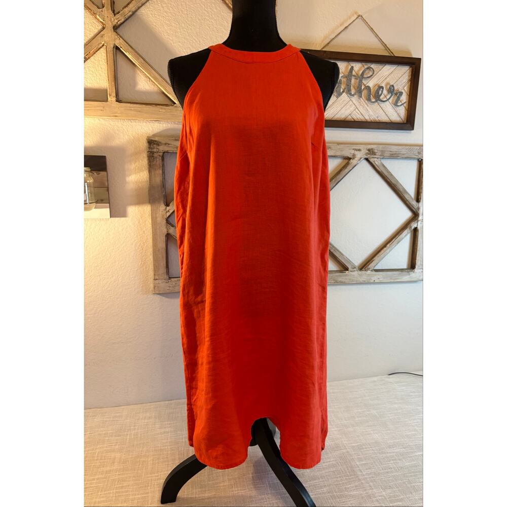 SINGRID OLSEN 100% Linen Halter Dress – Vibrant Red Shift – Sz L